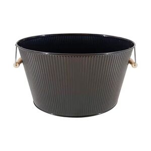 Textured Black Oval Metal Storage Bin With Handles